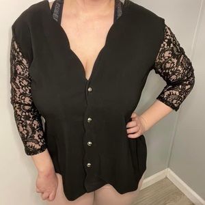 Button up lace sleeve blouse